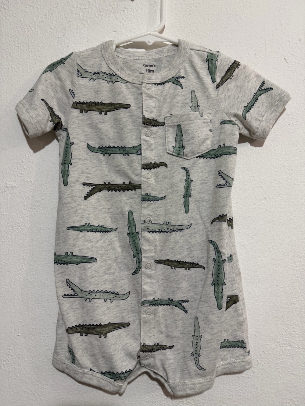 Carter's Gray Romper with Green Crocodile Print